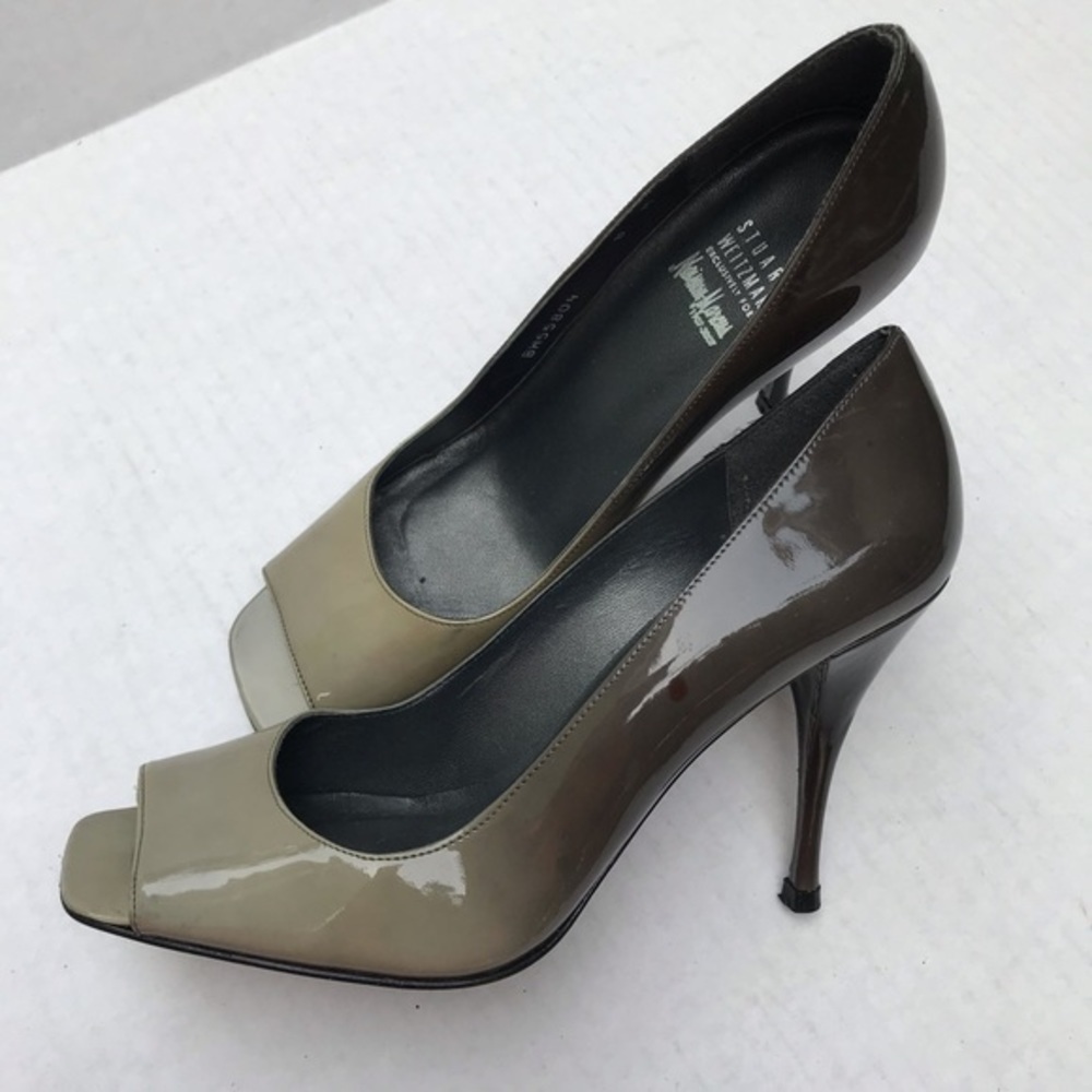 Stuart Weitzman Grey Ombre Open Toe Patent Heels 8